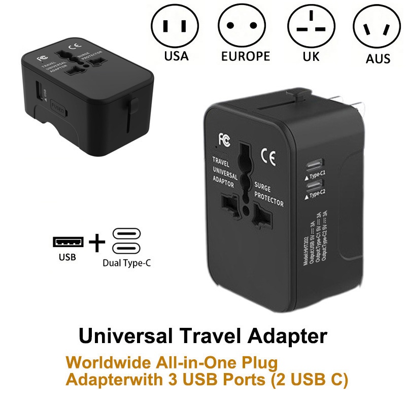 Universal Travel Adapter – Portable All-in-One Worldwide Plug with 3 USB Ports - Image 2