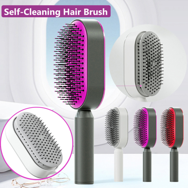 Self-Cleaning Hair Brush with One-Key Release & Scalp Massage