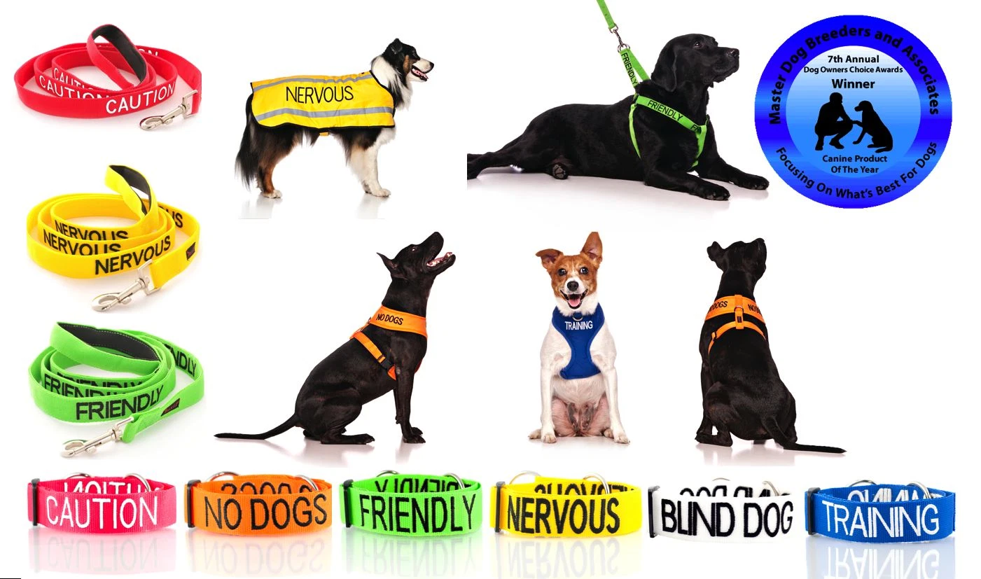 91 WARNING ALERT DOG COLLAR LEAD HARNESS COAT! AWARD WINNING PET PRODUCT! WHY WAIT? - Image 1